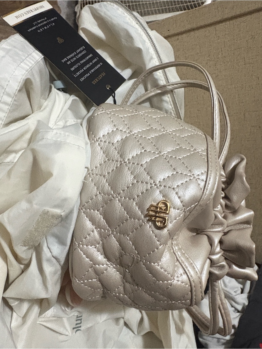 PurseN Quilted Metallic Drawstring Jewelry holder for travel - Champagne